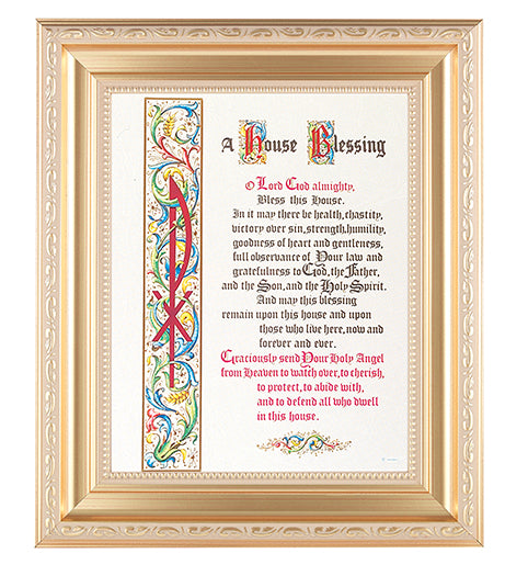 House Blessing Picture Framed Wall Art Decor Large, Satin Gold Fluted Frame with Distressed Finish and Fine Detailed Scrollwork