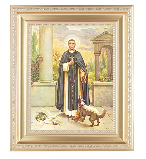 St. Martin DePorres Picture Framed Wall Art Decor Large, Satin Gold Fluted Frame with Distressed Finish and Fine Detailed Scrollwork