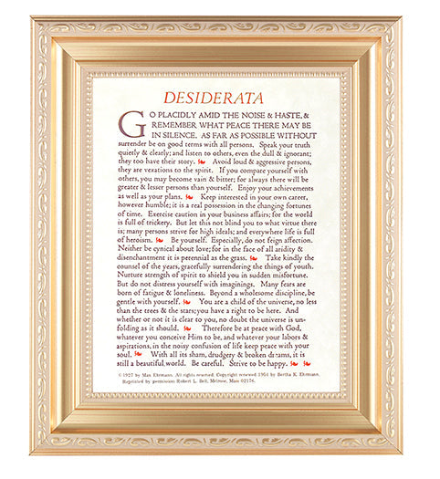 Desiderata Picture Framed Wall Art Decor Large Satin Gold