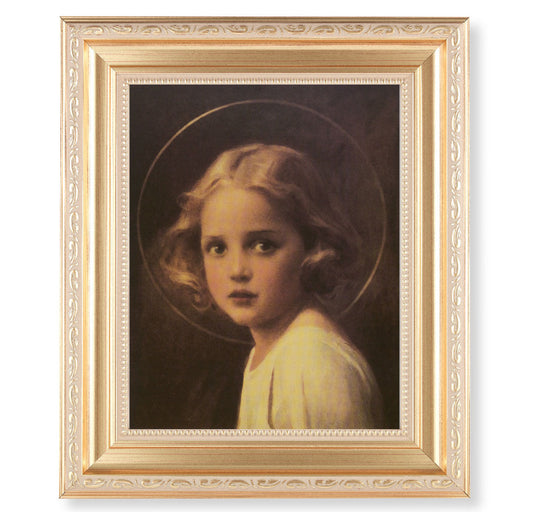 Mary Most Holy Picture Framed Wall Art Decor Large Satin Gold Fluted Frame
