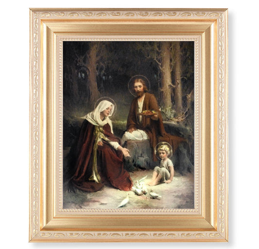 Holy Family Picture Framed Wall Art Decor Large Satin Gold Fluted Frame