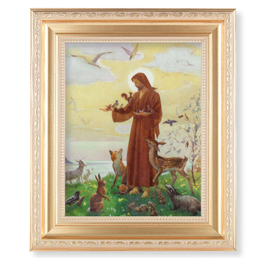 St. Francis Picture Framed Wall Art Decor Large Satin Gold Frame