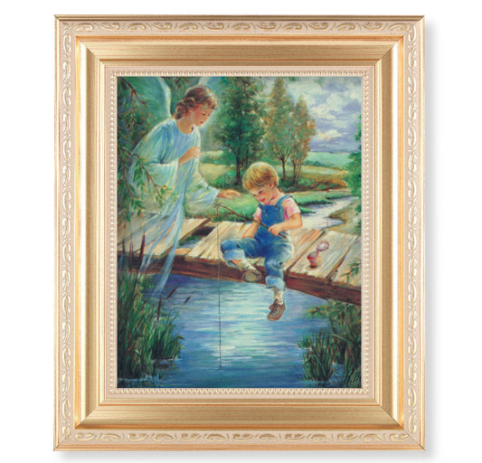 Guardian Angel With Boy Picture Framed Wall Art Decor