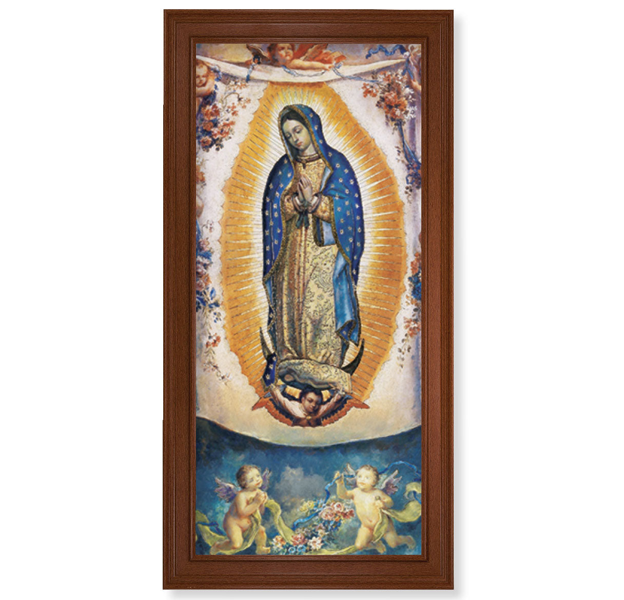 Our Lady of Guadalupe Picture Framed Wall Art Decor Extra Large Natural Walnut Finish Frame Classic Fluting