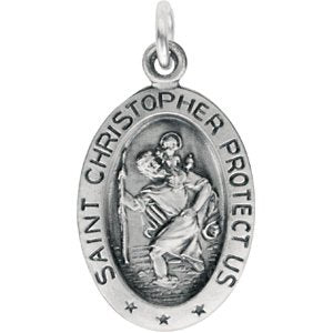 Extel Medium Sterling Silver Mens Womens Catholic St. Christopher Medal Charm