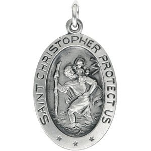 Extel Medium Sterling Silver Mens Womens Religious Catholic St. Christopher Medal Pendant Charm