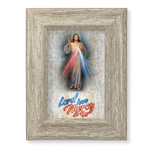 Divine Mercy House Blessing Picture Framed Wall Art Decor Small Curved Gray Weathered Oak Finish Frame