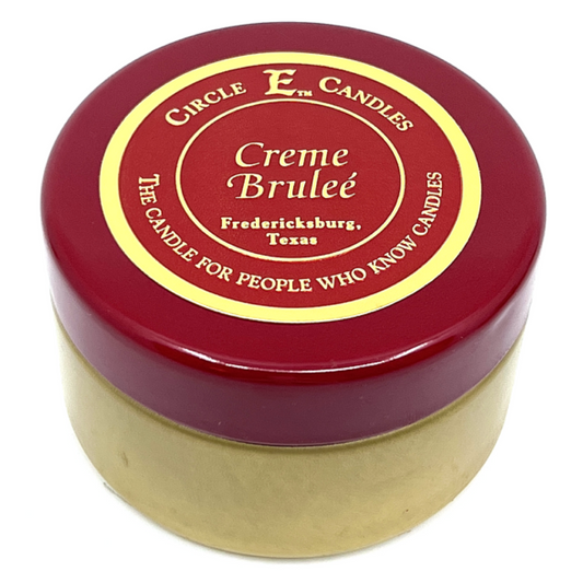 Circle E Candles, Creme Brulee Scent, Extra Small Size Travel Tin Candle, 4oz, 1 Wick