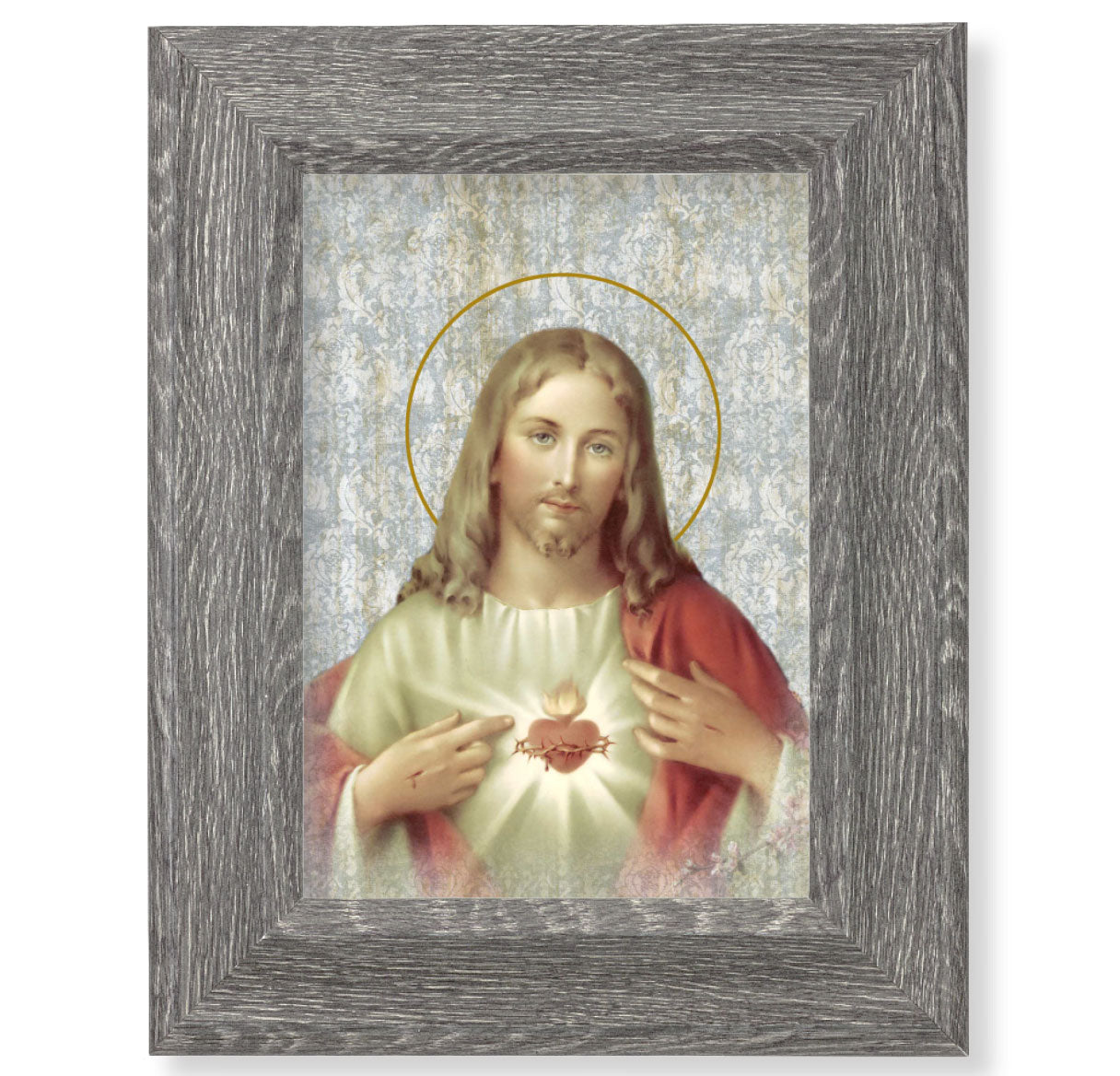 Sacred Heart of Jesus Picture Framed Wall Art Decor Small Dark Gray Weathered Oak Finish Frame