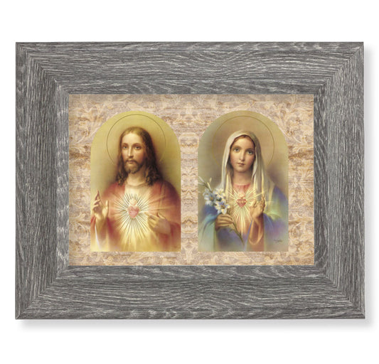The Sacred Hearts Picture Framed Wall Art Decor Small Dark Gray Weathered Oak Finish Frame