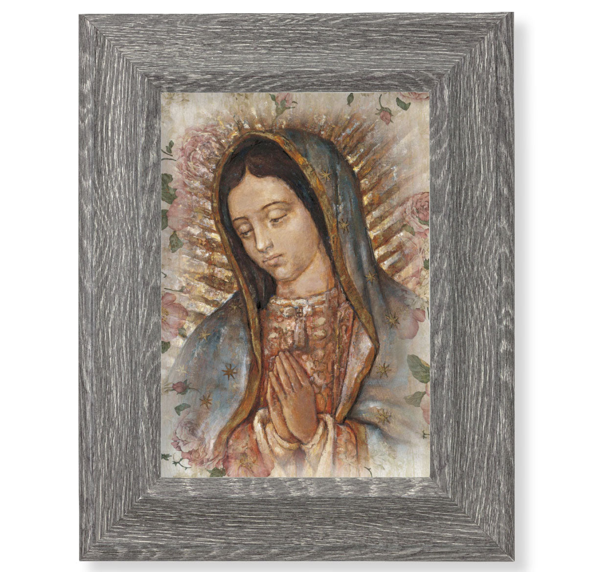 Our Lady of Guadalupe Picture Framed Wall Art Decor Small Dark Gray Weathered Oak Finish Frame