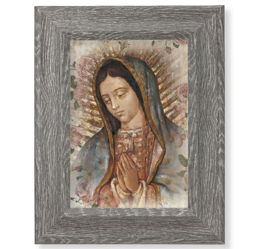 Our Lady of Guadalupe Picture Framed Wall Art Decor Small Dark Gray Weathered Oak Finish Frame