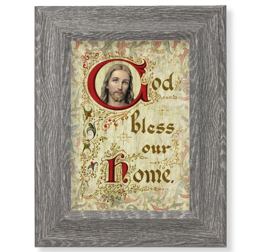 House Blessing Picture Framed Wall Art Decor Small Dark Gray Weathered Oak Finish Frame