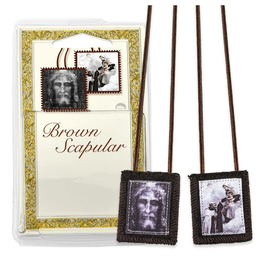 Shroud of Jesus Brown Scapular in Deluxe Packaging Set