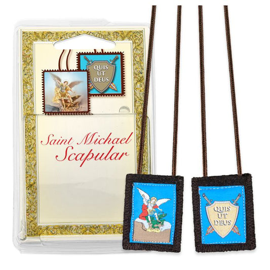 St. Michael Brown Wool Scapular in Deluxe Packaging 22"