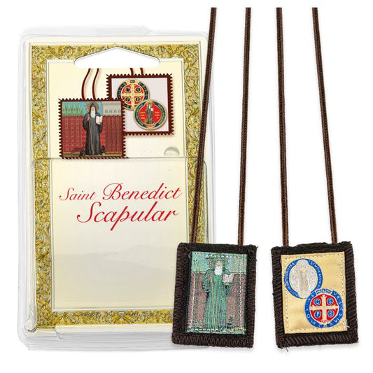 St. Benedict Brown Woven Scapular in Deluxe Packaging Gift