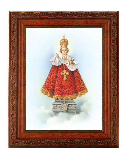 Infant of Prague Picture Framed Wall Art Decor Large Mahogany