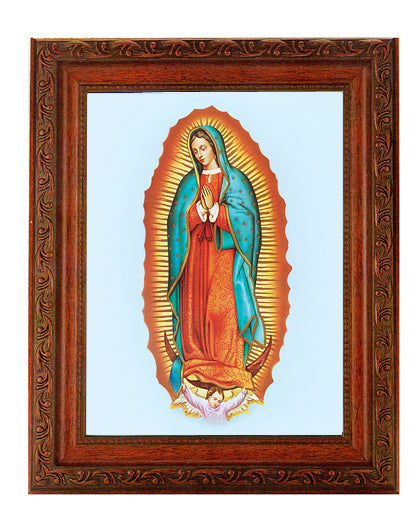 Our Lady of Guadalupe Picture Framed Wall Art Decor Large Frame with Antiqued Dark Mahogany Finish