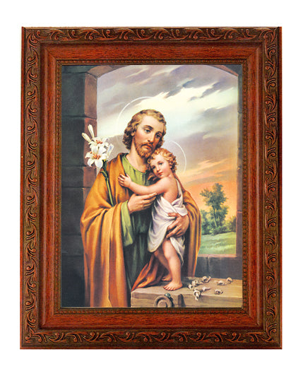 St. Joseph Picture Framed Wall Art Decor Large Mahogany Frame