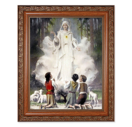 Lady of Fatima Picture Framed Wall Art Decor Large Mahogany