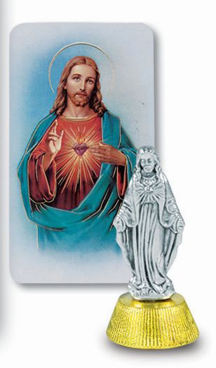 Small Catholic Sacred Heart of Jesus Auto Statue Figurine With Prayer Card for Dashboard
