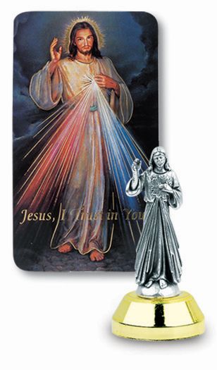 Small Catholic Divine Mercy Auto Statue Figurine With Prayer Card