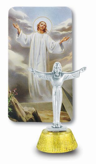 Small Catholic Risen Christ Auto Statue Figurine With Prayer Card