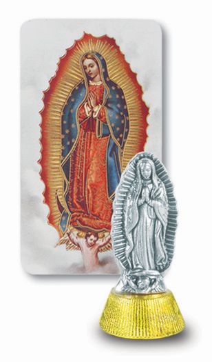 Small Catholic Our Lady of Guadalupe Auto Statue Figurine With Prayer Card for Dashboard