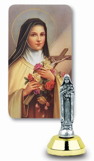 Small Catholic Saint Therese Auto Statue Figurine With Prayer Card for Dashboard