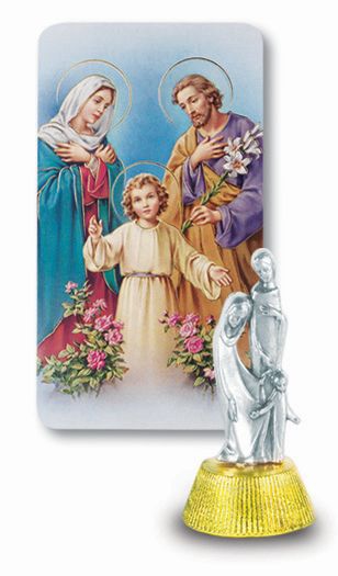 Small Catholic Holy Family Auto Statue Figurine With Prayer Card