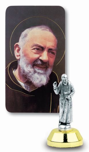 Small Catholic Padre Pio Auto Statue Figurine With Prayer Card for Dashboard