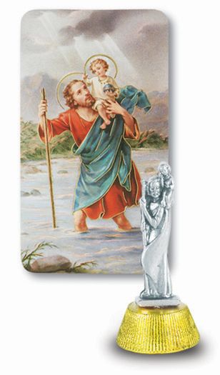 Small Catholic Saint Christopher Auto Statue Figurine With Prayer Card for Dashboard