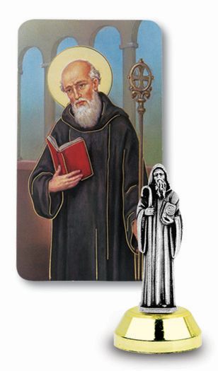 Small Catholic Saint Benedict Auto Statue With Prayer Card