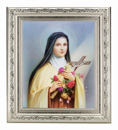 St. Therese Picture Framed Wall Art Decor Large Antique Silver Frame