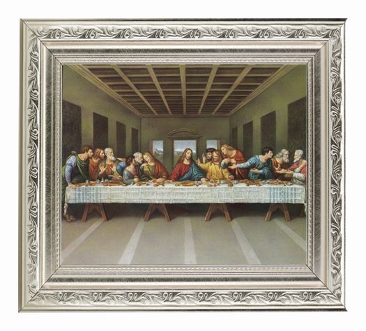 Last Supper Picture Framed Wall Art Decor Large Antique Silver Frame