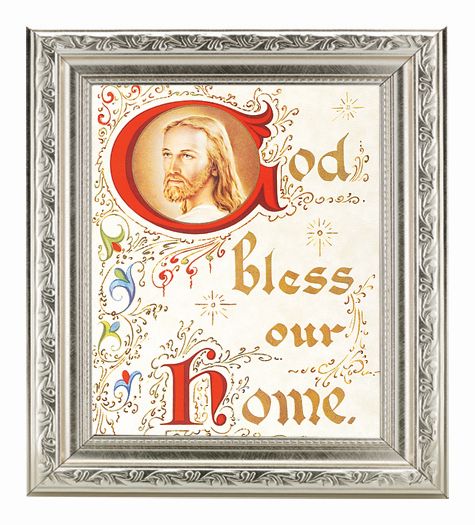 House Blessing Picture Framed Wall Art Decor Medium Antique Silver Frame