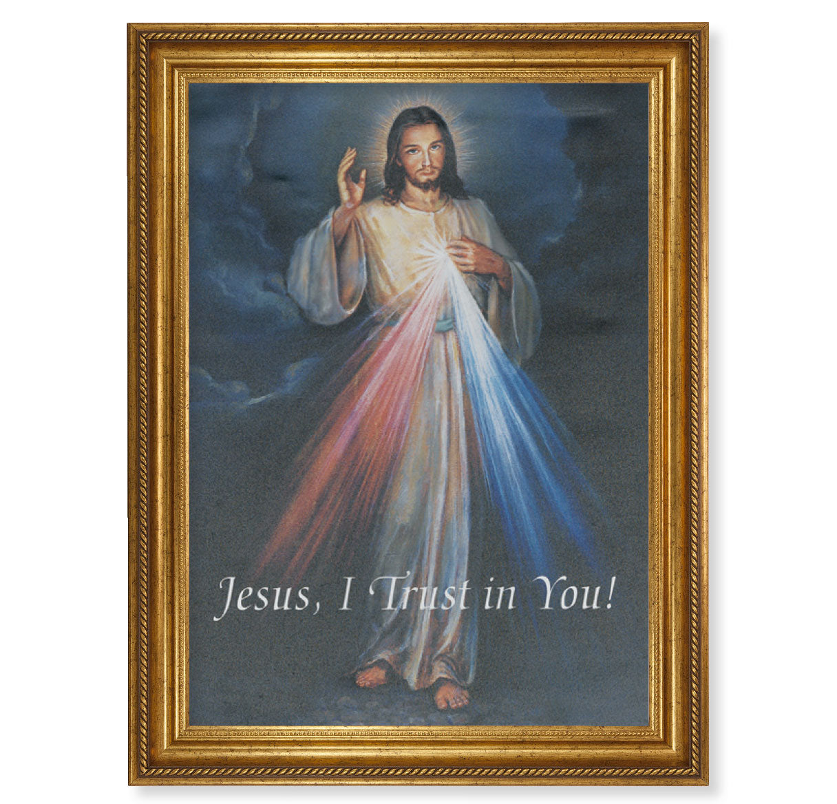 Divine Mercy Gold Wood Picture Framed Canvas Wall Art Decor Extra Large