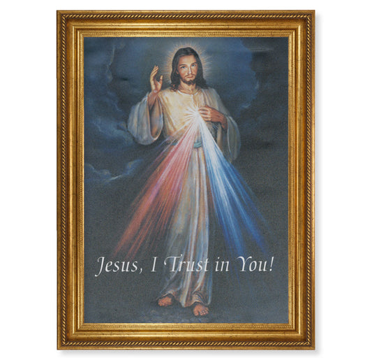Divine Mercy Gold Wood Picture Framed Canvas Wall Art Decor Extra Large