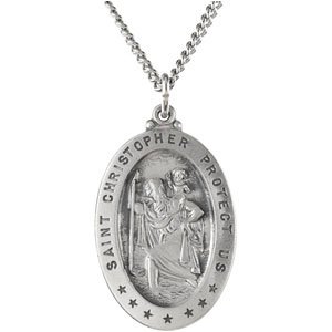 Extel Large Sterling Silver Mens Womens Religious Catholic St. Christopher Patron Saint Medal Pendant Charm with 24" Necklace