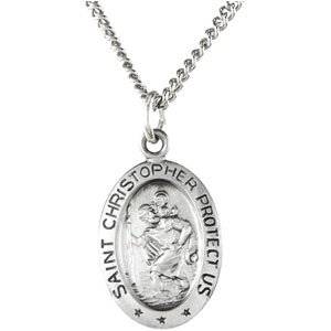 Extel Small Sterling Silver Womens Religious Catholic St. Christopher Patron Saint Medal Pendant Charm with 18" Necklace