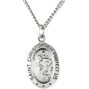 Extel Medium Sterling Silver Mens Womens Religious Catholic St. Christopher Patron Saint Medal Pendant Charm with 18" Necklace
