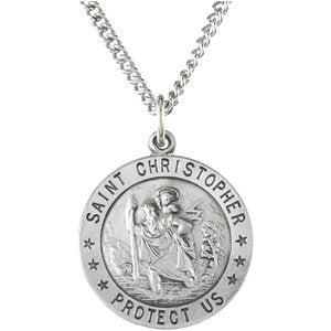 Extel Medium Sterling Silver Mens Womens Religious Catholic St. Christopher Patron Saint Medal Pendant Charm with 24" Necklace