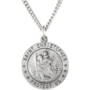 Extel Medium Sterling Silver St. Christopher Medal Pendant Necklace