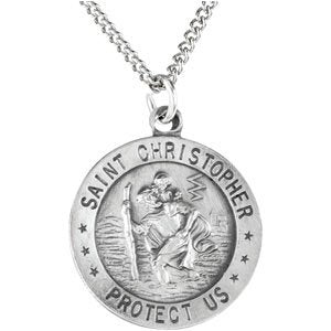Extel Medium Sterling Silver Mens Womens Religious Catholic St. Christopher Patron Saint Medal Pendant Charm with 18" Necklace