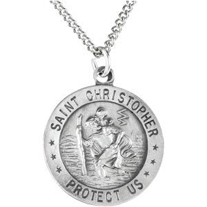 Extel Medium Sterling Silver Catholic St. Christopher Medal Necklace