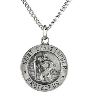 Extel Medium Sterling Silver Mens Womens Religious Catholic St. Christopher Patron Saint Medal Pendant Charm with 18" Necklace