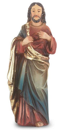 Small Catholic 4" Sacred Heart of Jesus Hand Painted Solid Resin Statue