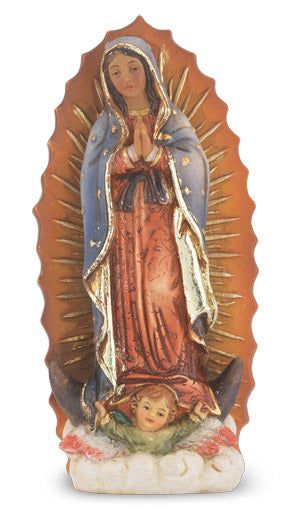 Small Catholic 4" Our Lady of Guadalupe Hand Painted Solid Resin Statue