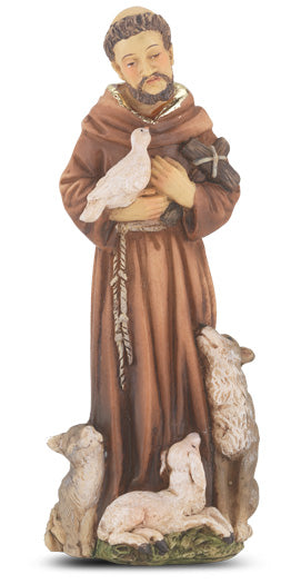 Small Catholic 4" St. Francis of Assisi Hand Painted Solid Resin Statue