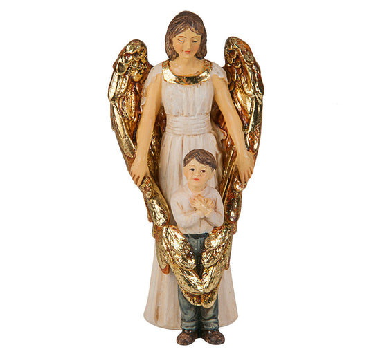 Small Catholic 4" Guardian Angel With Boy Hand Painted Solid Resin Patron Saint Statue